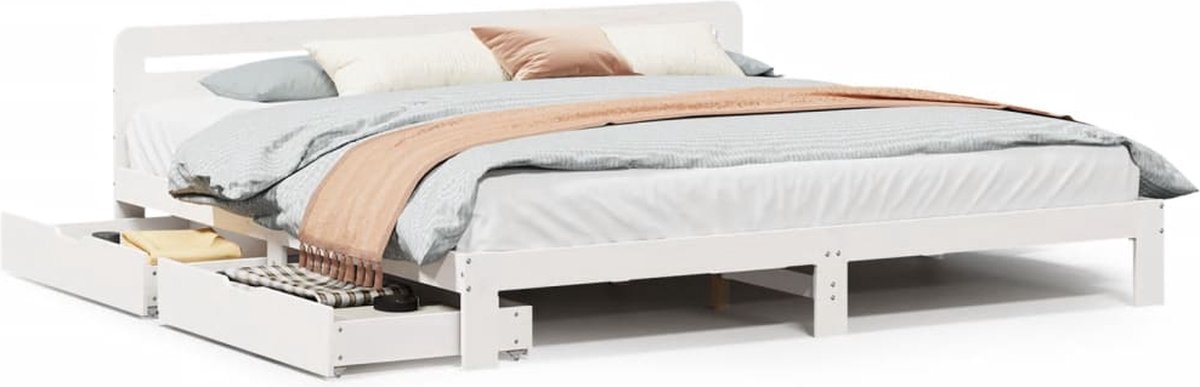 Vidaxl Bett ohne Matratze, Weiß, 200X200 Cm, Massivholz Kiefer