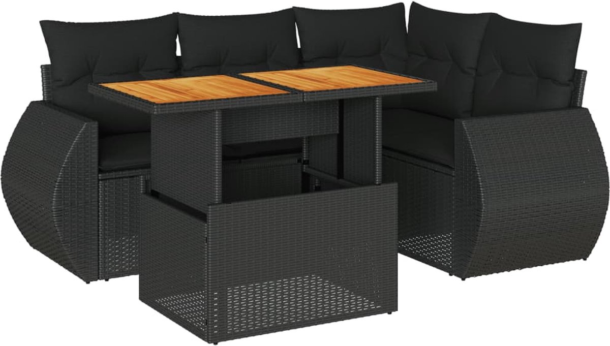 Vidaxl 5-Cz. Garten-Sitzgruppe, Kissen, Schwarzer PE-Rattan