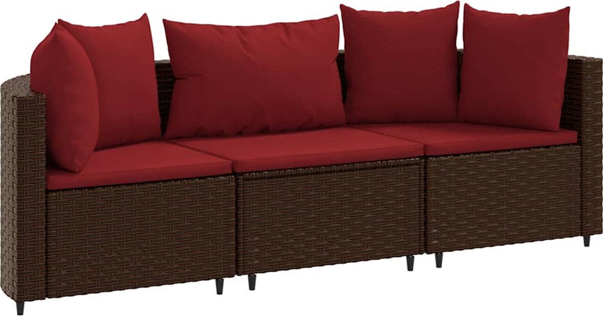 Vidaxl 3-Cz. Garten-Sitzgruppe, Kissen, Braun, Polyrattan
