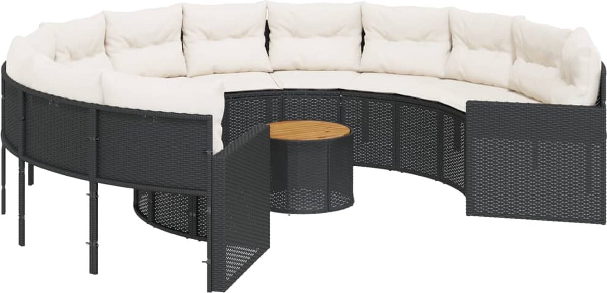 Vidaxl Gartensofa, Tisch und Kissen, Rund, Schwarzer Rattan-PE