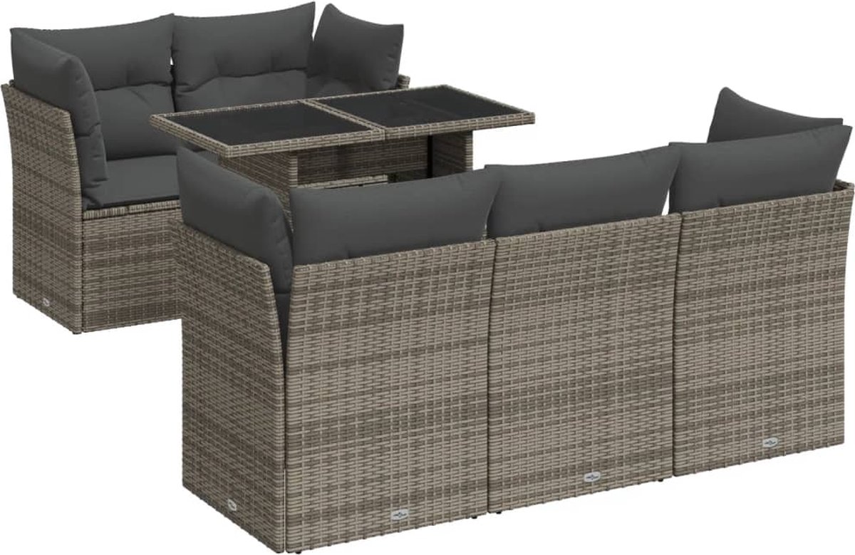 Vidaxl 6-Cz. Gartenmöbel-Set mit Kissen, Grau, Polyrattan
