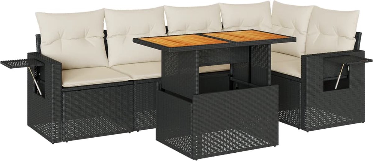 Vidaxl 6-Cz. Gartenmöbel-Set mit Kissen, Schwarzer Polyrattan