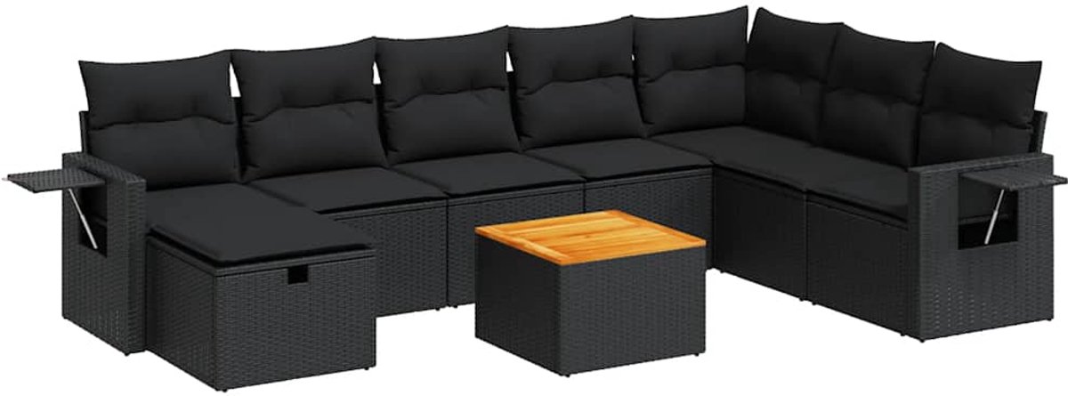Vidaxl 9-Cz. Garten-Sitzgruppe, Mit Kissen, Schwarz