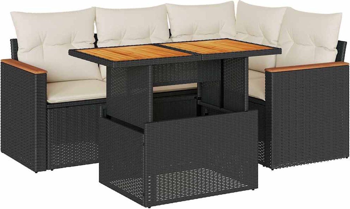 Vidaxl 5-Cz. Garten-Sitzgruppe, Polyrattan Akazien-Kissen