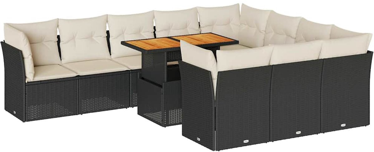 Vidaxl 11-Cz. Garten-Sitzgruppe, Kissen Schwarzer Rattan Pe