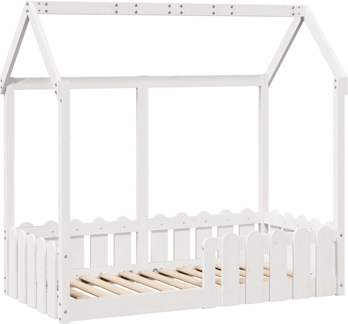 Vidaxl Kinderbettgestell mit Haus, Weiß, 70x140 cm, Kiefernholz
