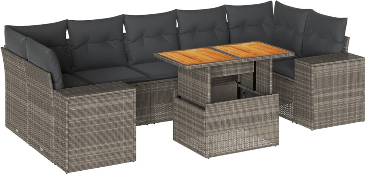 Vidaxl 8-Cz. Gartenmöbel-Set mit Kissen, Grau, Polyrattan