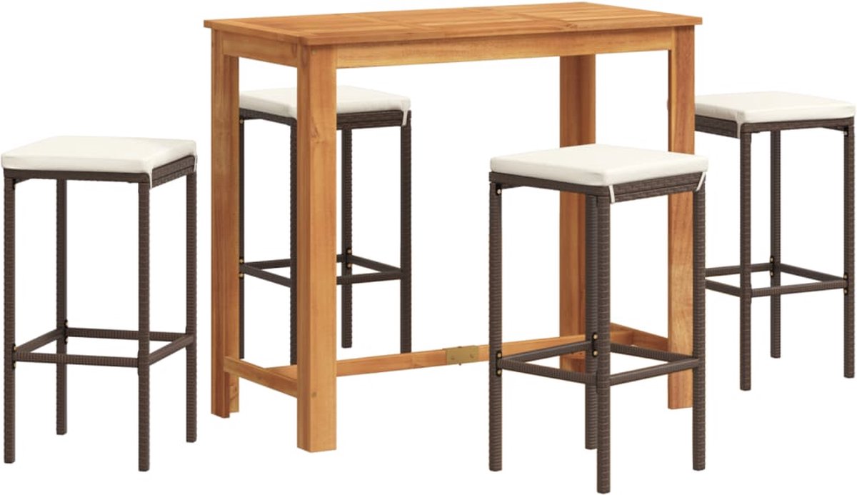 Vidaxl 5-Cz. Garten-Bartisch-Möbelset, Braun, Akazie und Rattan Pe