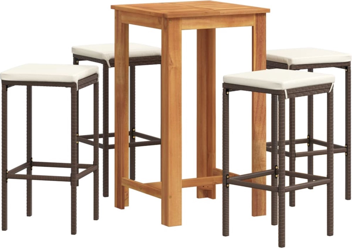 Vidaxl 5-Cz. Garten-Bartisch-Möbelset, Braun, Akazie und Rattan Pe