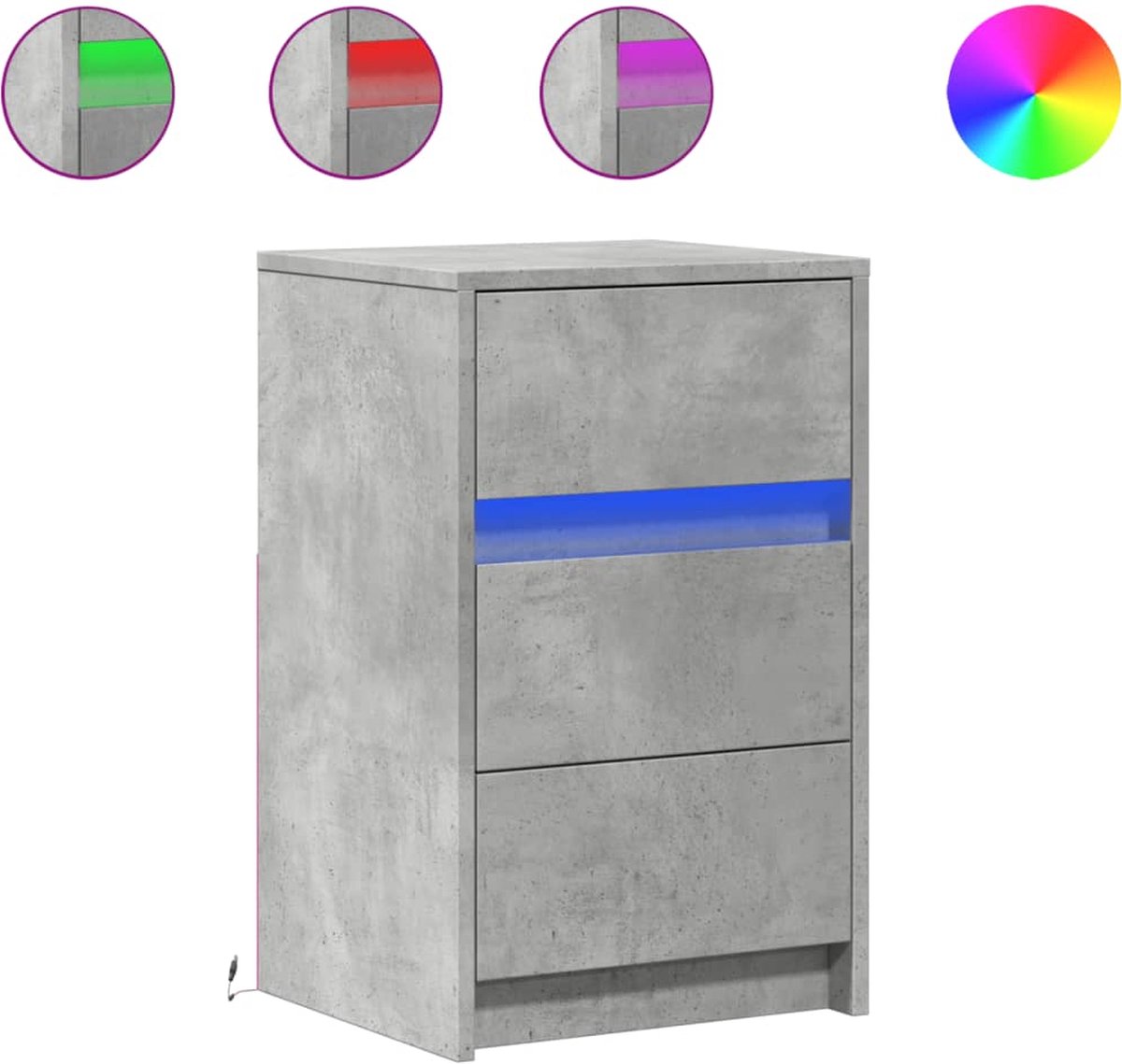 Nachttisch mit LED, Beton Grau, Holzwerkstoff
