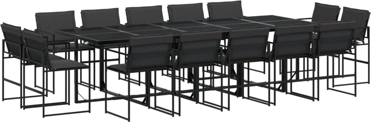 Vidaxl 15-Cz. Gartenmöbel-Set mit Kissen, Schwarz, Textilene