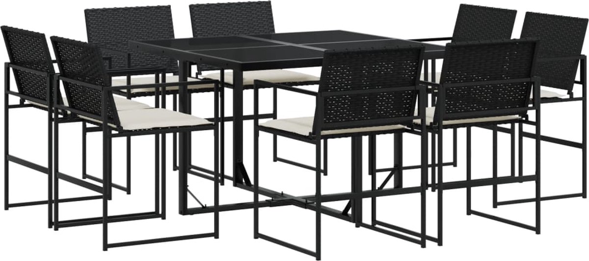 Vidaxl 9-Cz. Gartenmöbel-Set mit Kissen, Schwarz, PE-Rattan