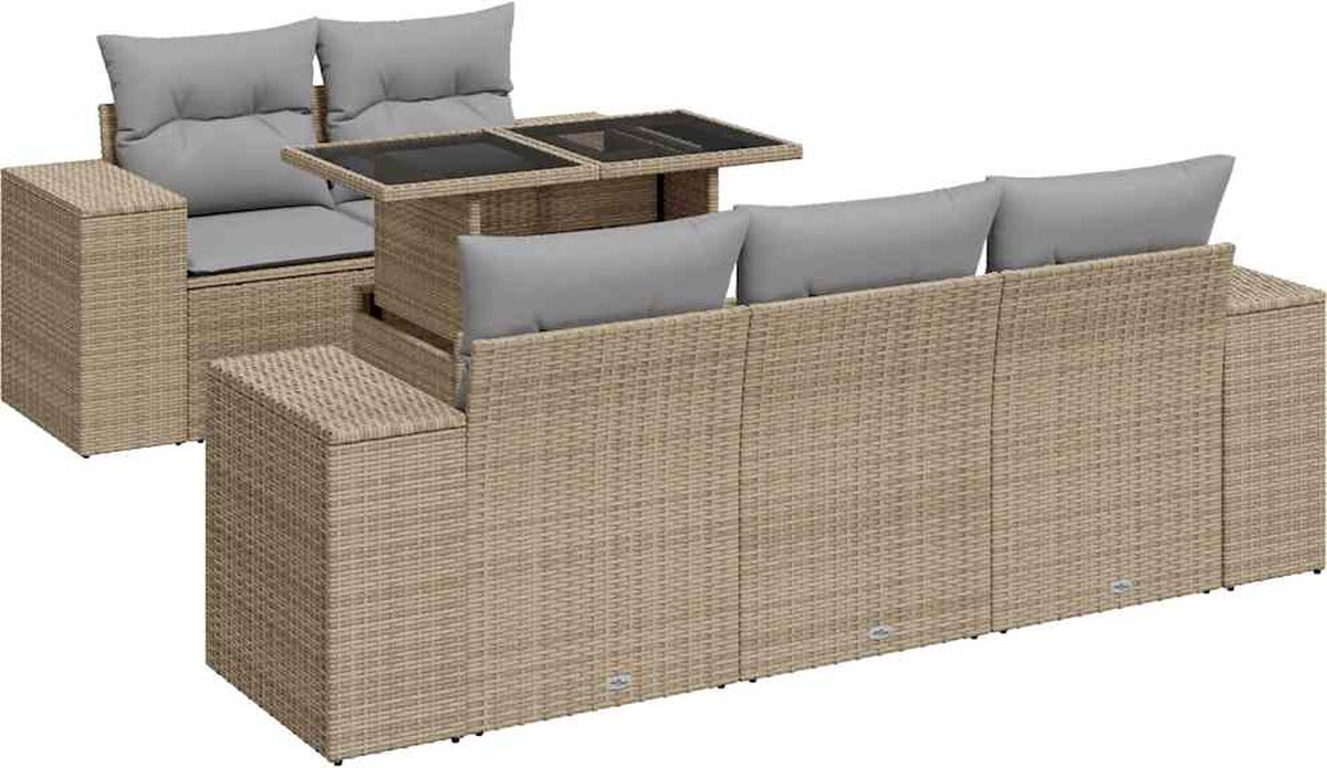 Vidaxl 6-Cz. Gartenmöbel-Set mit Kissen, Beige, Polyrattan