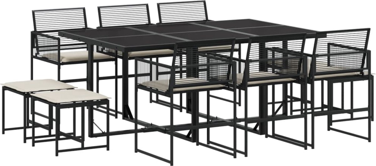 Vidaxl 11-Cz. Gartenmöbel-Set, Mit Kissen, Schwarzes PE-Rattan