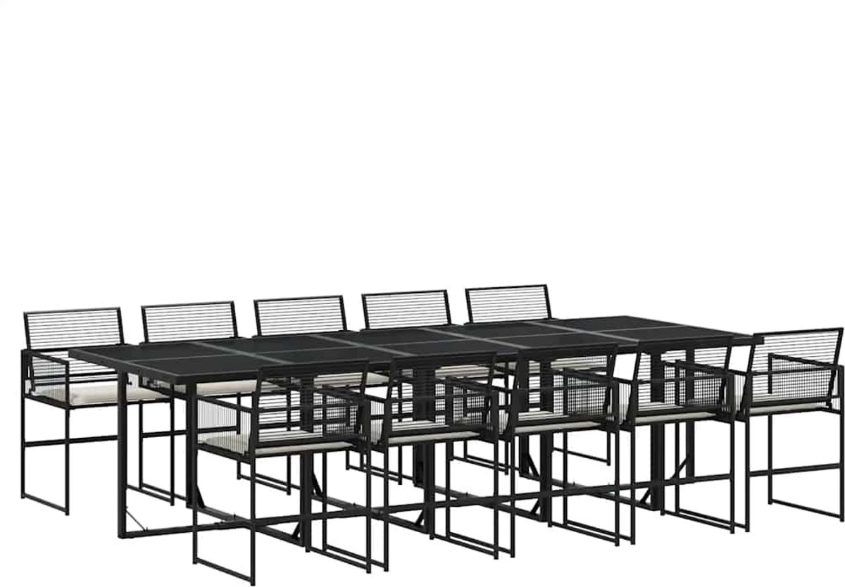 Vidaxl 11-Cz. Gartenmöbel-Set, Mit Kissen, Schwarzes PE-Rattan