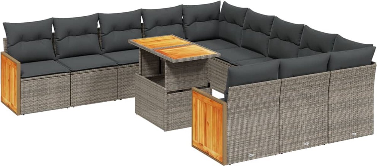 Vidaxl 11-Cz. Gartenmöbel-Set mit Kissen, Grauer PE-Rattan