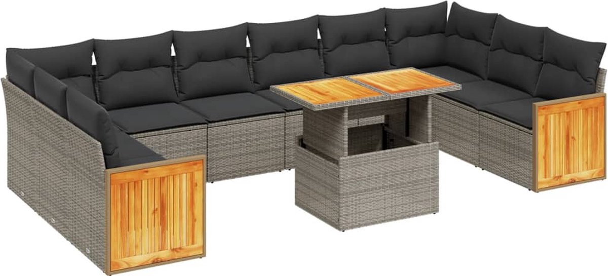 Vidaxl 11-Cz. Gartenmöbel-Set mit Kissen, Grauer PE-Rattan