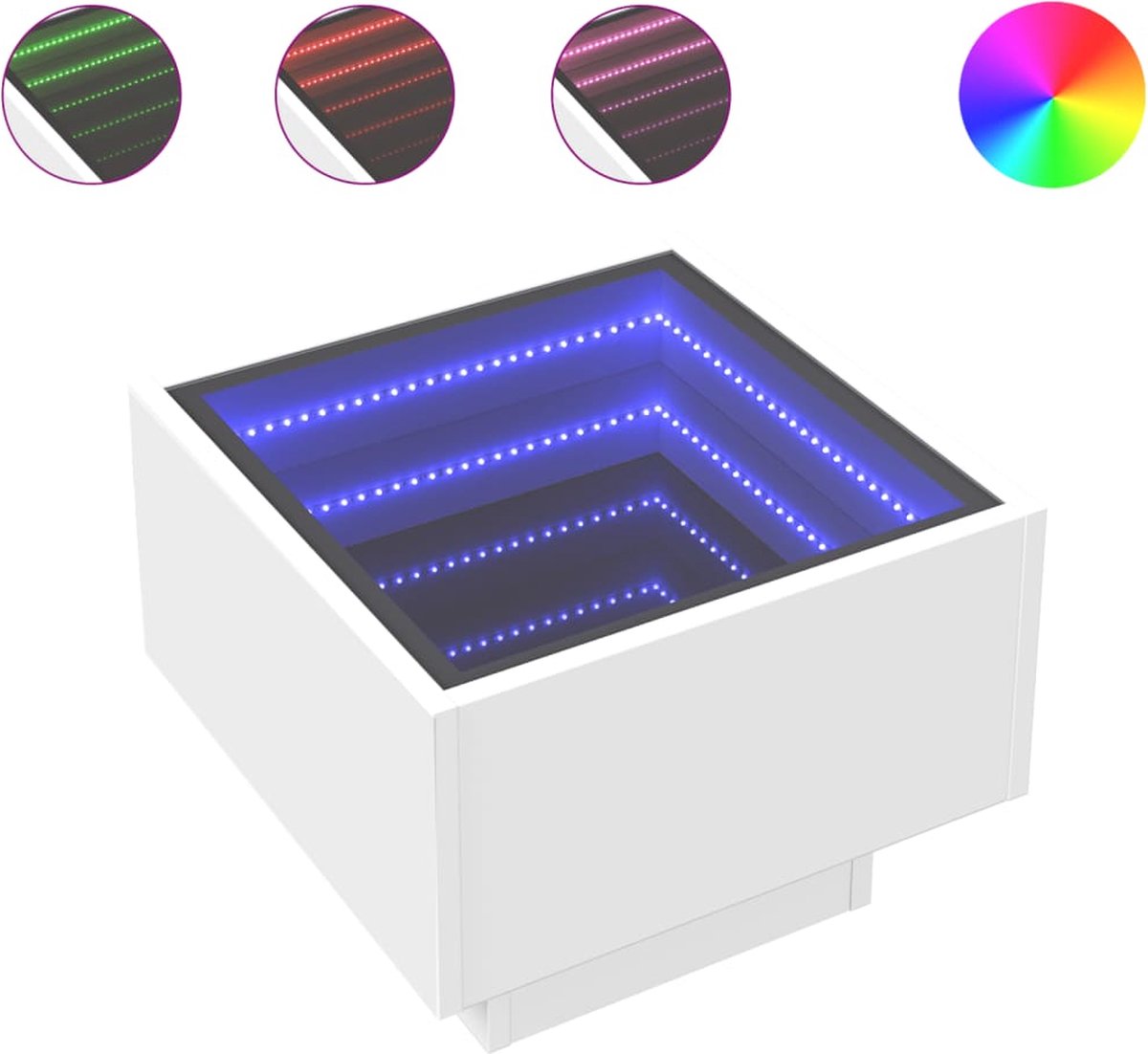 Nachttisch mit LED Infinity, Weiß, 40x40x30 cm