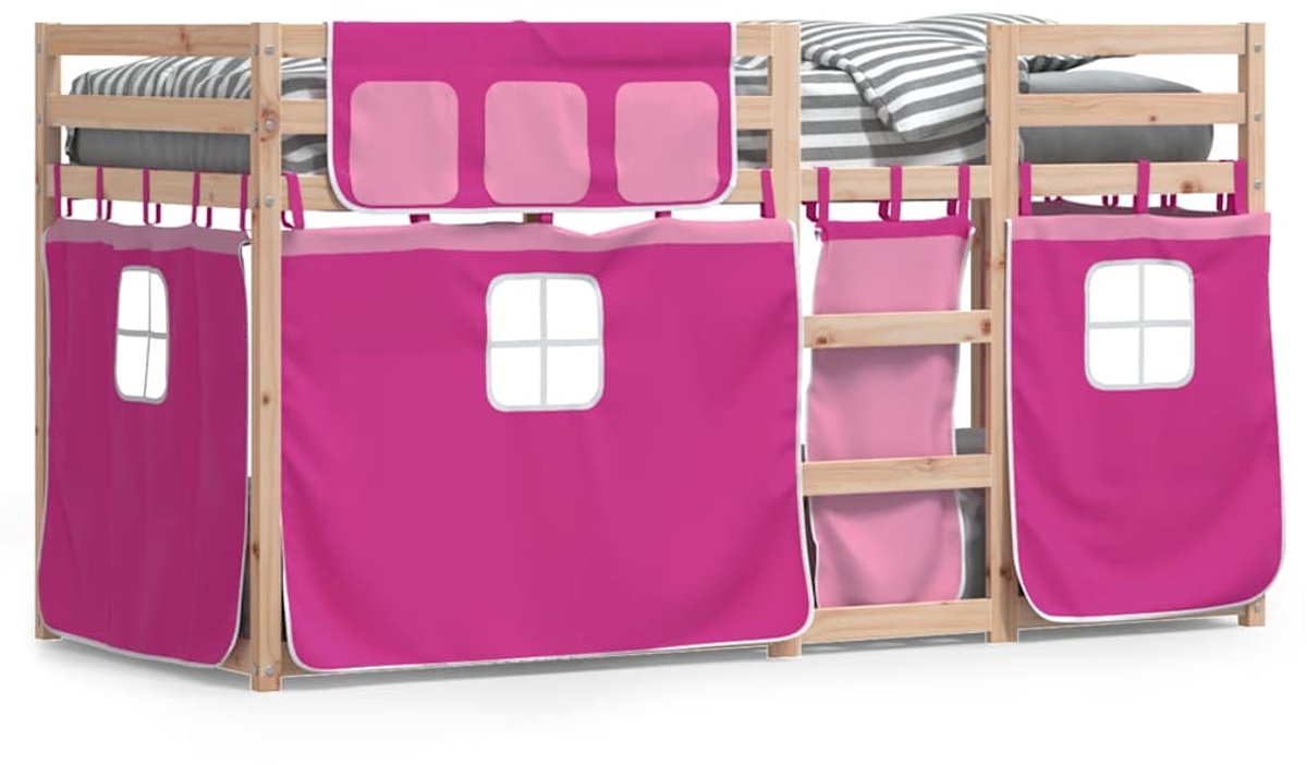 Vidaxl Etagenbett mit Vorhängen, Rosa, 80x200 cm, Kiefernholz