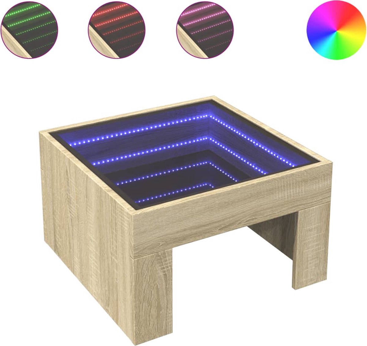Vidaxl Couchtisch Mit LED Infinity, Sonoma-Eiche, 50X50X30 Cm