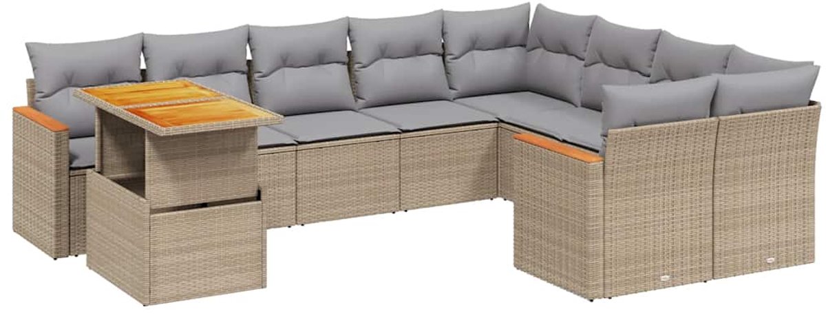 Vidaxl 10-Cz. Gartenmöbel-Set mit Kissen, Beige, Polyrattan