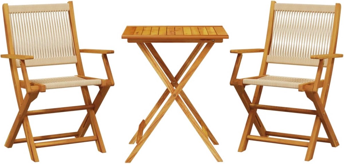 Vidaxl 3-Cz. Bistro-Möbelset, Beige Polypropylen und Holz