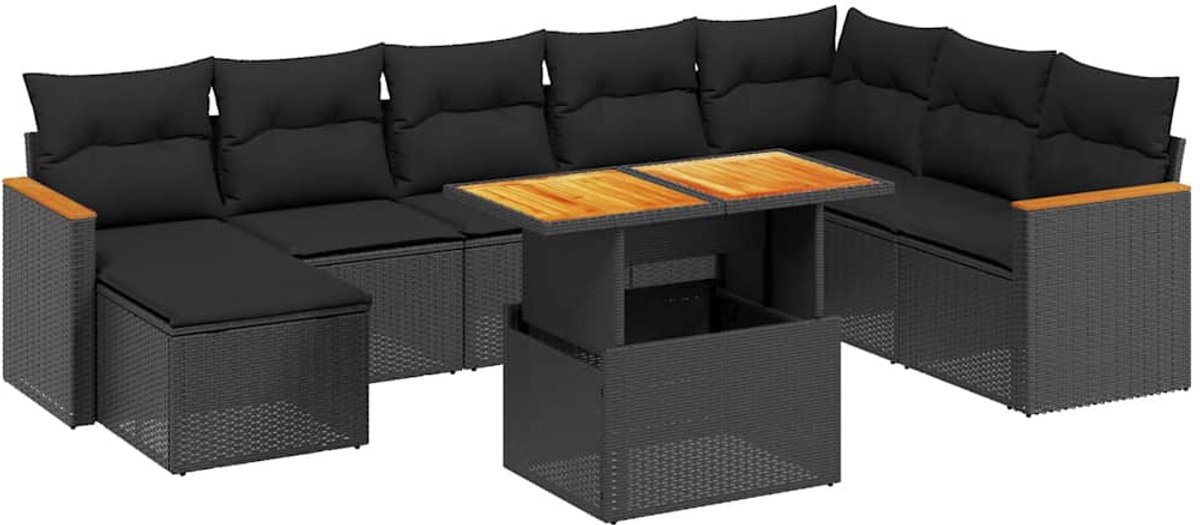 Vidaxl 9-Cz. Garten-Sitzgruppe, Mit Kissen, Schwarz