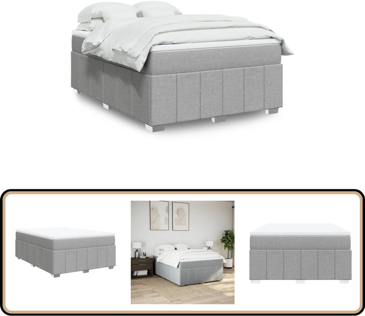Vidaxl Kontinentalbett Mit Matratze, Hellgrau, Stoff 160X200 Cm