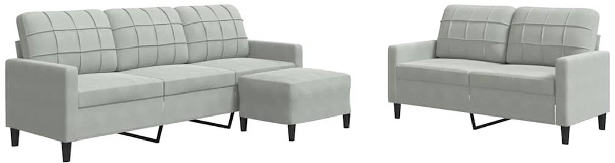 Vidaxl 3-teiliges Lounge-Set, Hellgrau, Mit Samt bezogen