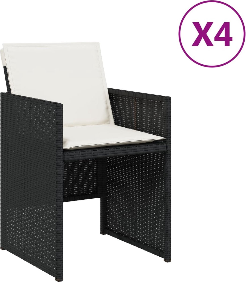 Vidaxl Gartenstühle mit Kissen, 4 Stück, Schwarz, Polyrattan