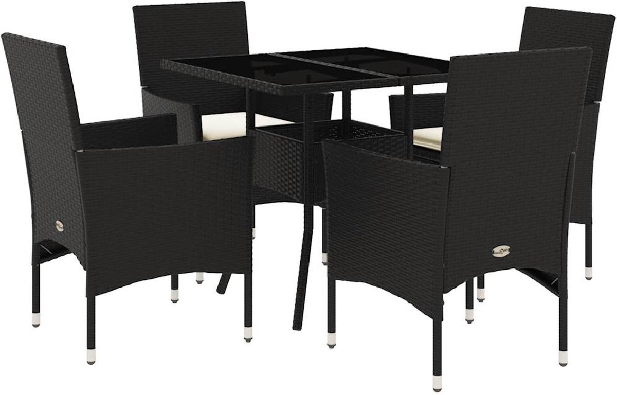 Vidaxl 5-Cz. Gartenmöbel-Set mit Kissen, Schwarz, Polyrattan