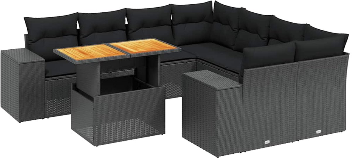 Vidaxl 9-Cz. Garten-Sitzgruppe, Mit Kissen, Schwarz