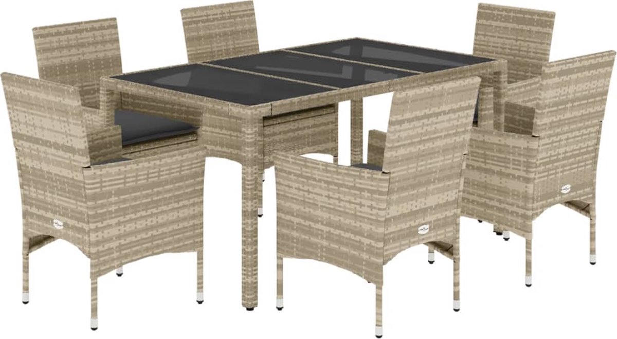 Vidaxl 7-Cz. Gartenmöbel-Set mit Kissen, Hellgrau