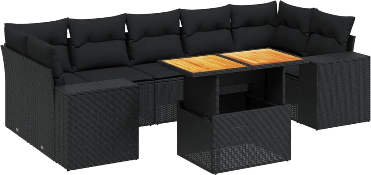 Vidaxl 8-Cz. Garten-Sitzgruppe, Mit Kissen, Schwarz
