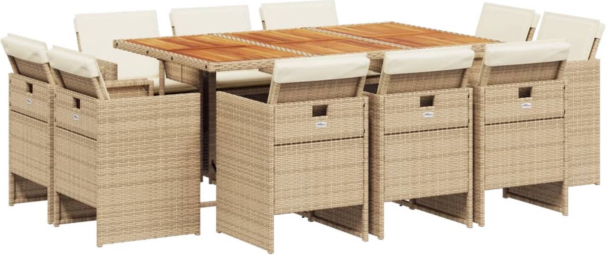 Vidaxl 11-Cz. Gartenmöbel-Set mit Kissen, Beige, Polyrattan