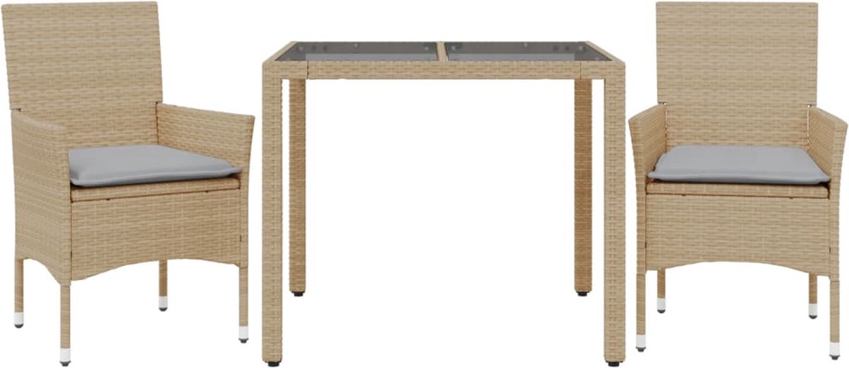 Vidaxl 3-Cz. Gartenmöbel-Set mit Kissen, Beige, Polyrattan