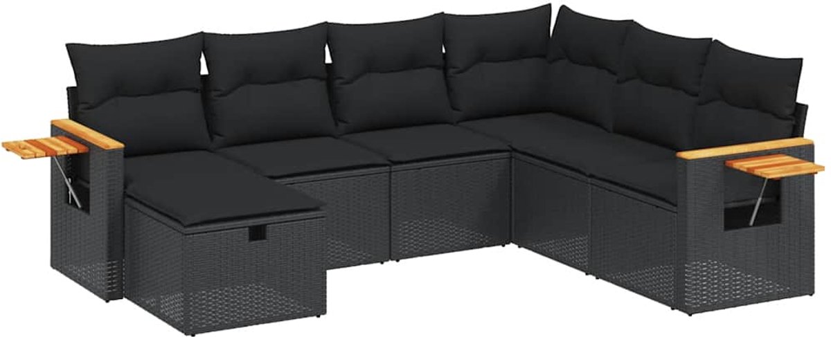 Vidaxl 7-Cz. Garten-Sitzgruppe, Mit Kissen, Schwarz