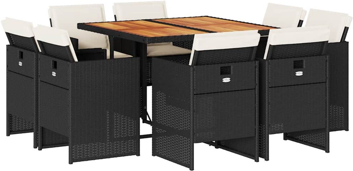 Vidaxl 9-Cz. Gartenmöbel-Set mit Kissen, Schwarz, PE-Rattan