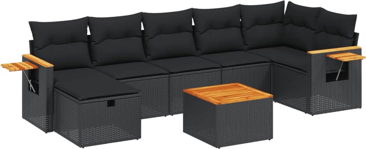 Vidaxl 8-Cz. Garten-Sitzgruppe, Mit Kissen, Schwarz