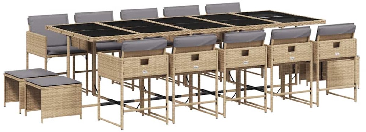 Vidaxl 15-Cz. Gartenmöbel-Set mit Kissen, gemischtes Beige