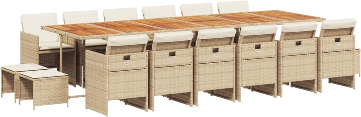 Vidaxl 17-Cz. Gartenmöbel-Set mit Kissen, Beige, Polyrattan