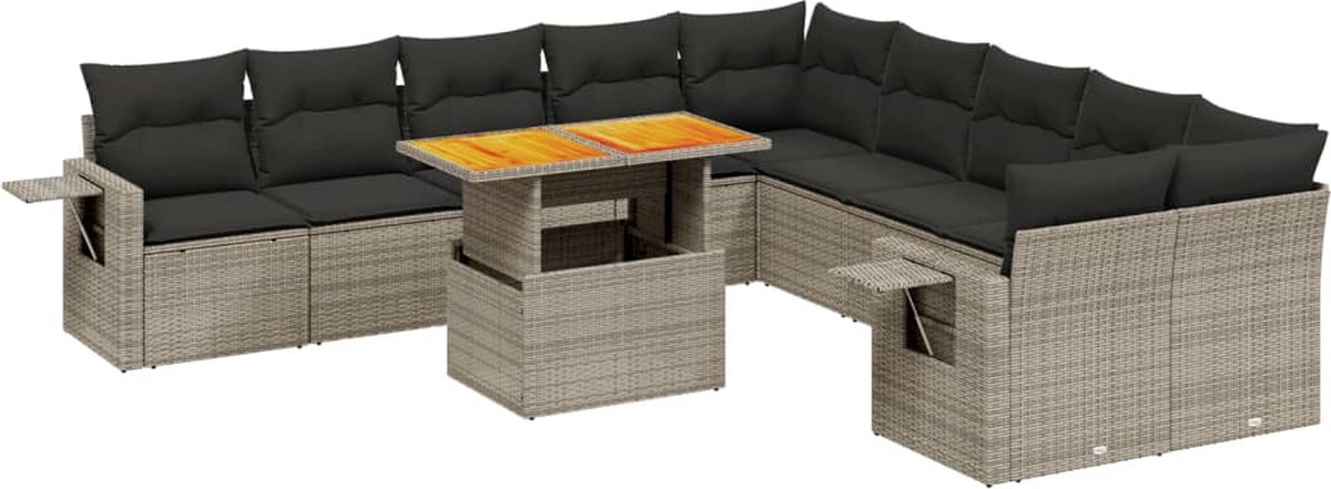 Vidaxl 11-Cz. Gartenmöbel-Set mit Kissen, Grauer PE-Rattan