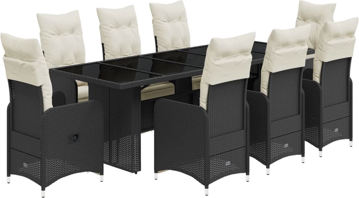 Vidaxl 9-Cz. Garten-Bistro-Möbelset Mit Kissen, Schwarz