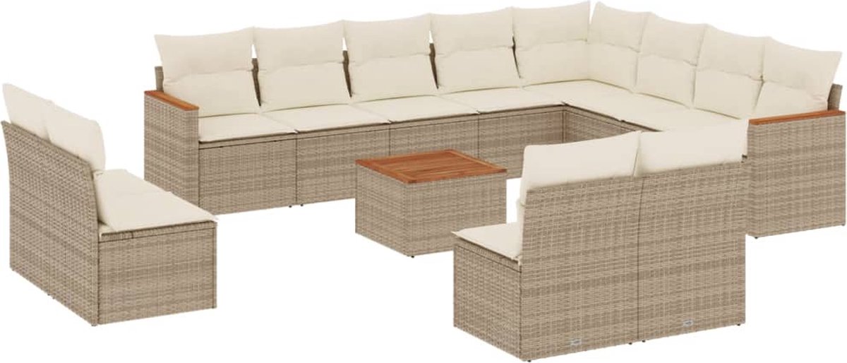 Vidaxl 13-Cz. Gartenmöbel-Set mit Kissen, Beige, Polyrattan