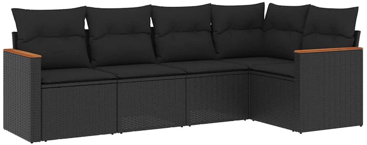 Vidaxl 5-Cz. Garten-Sitzgruppe, Kissen, Schwarzer PE-Rattan