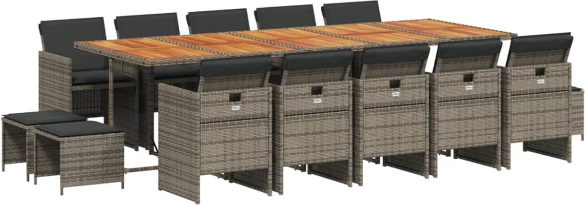Vidaxl 15-Cz. Gartenmöbel-Set mit Kissen, Grau, PE-Rattan