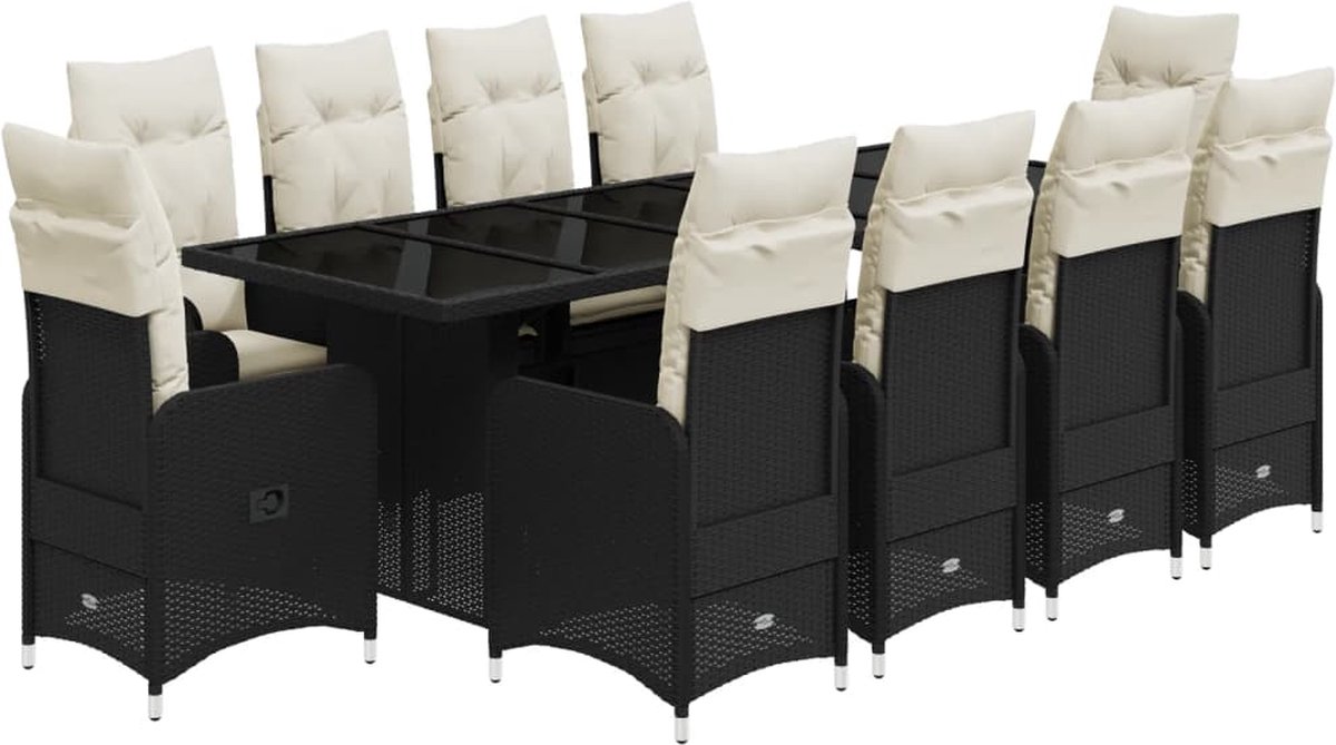 Vidaxl 11-Cz. Garten-Bistro-Möbelset Mit Kissen, Schwarz