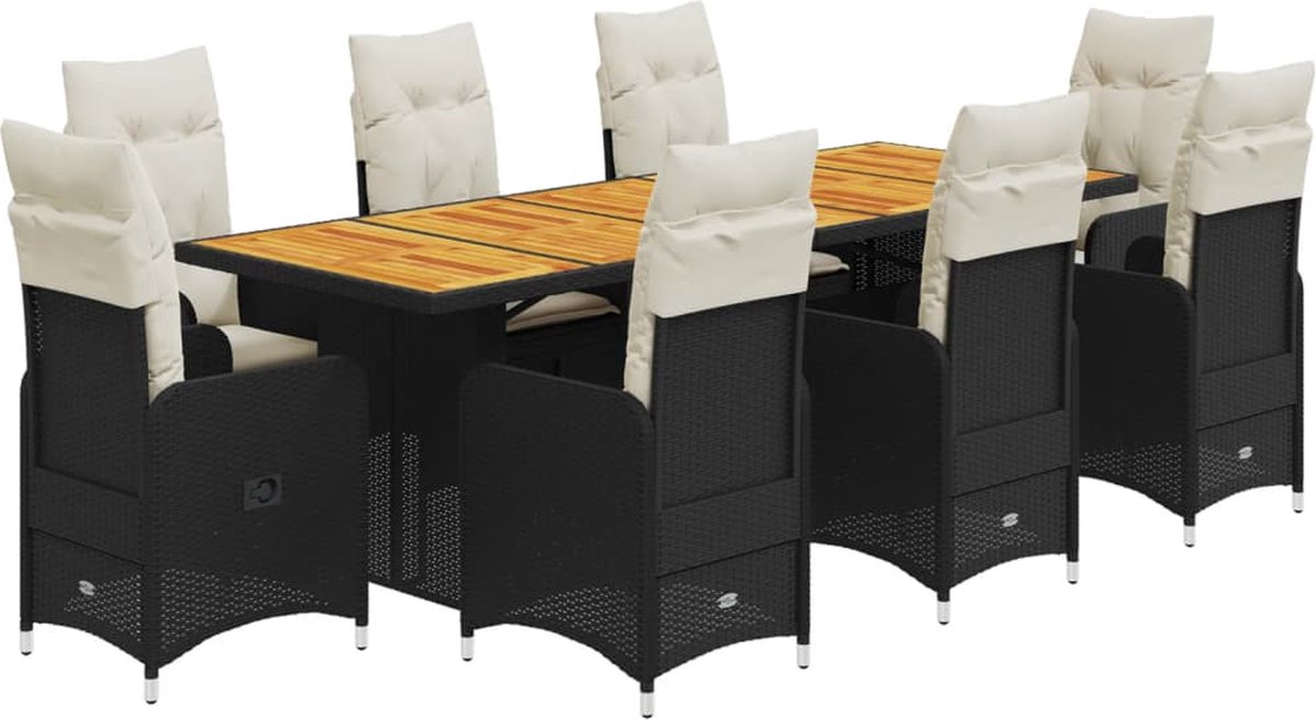 Vidaxl 9-Cz. Garten-Bistro-Möbelset Mit Kissen, Schwarz
