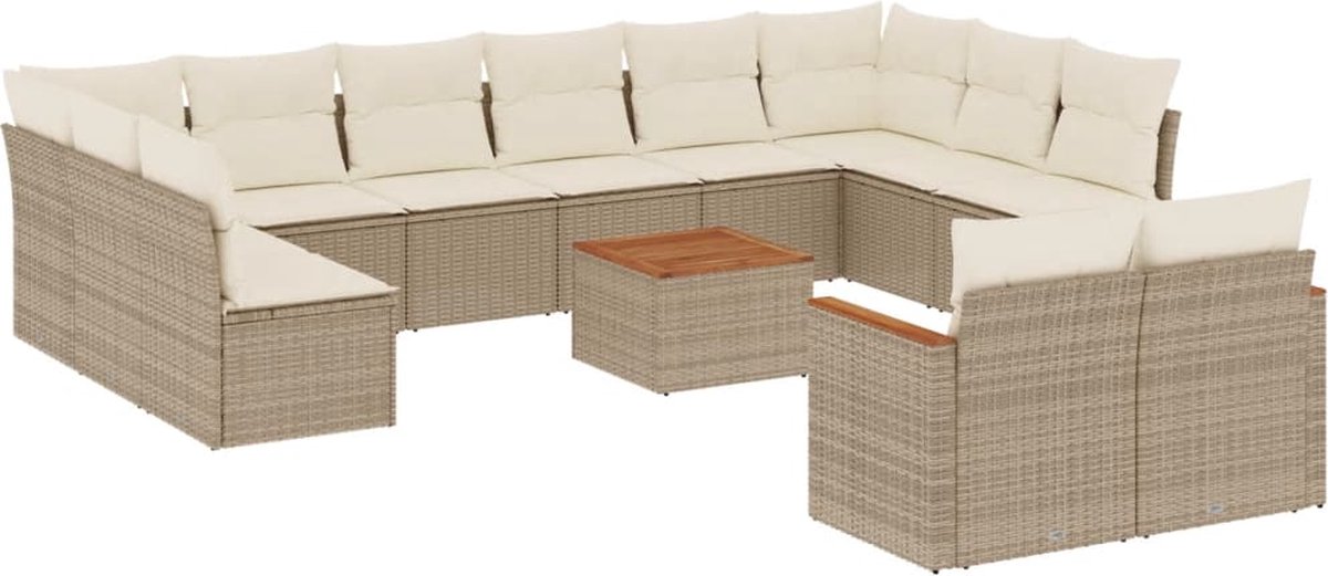 Vidaxl 13-Cz. Gartenmöbel-Set mit Kissen, Beige, Polyrattan