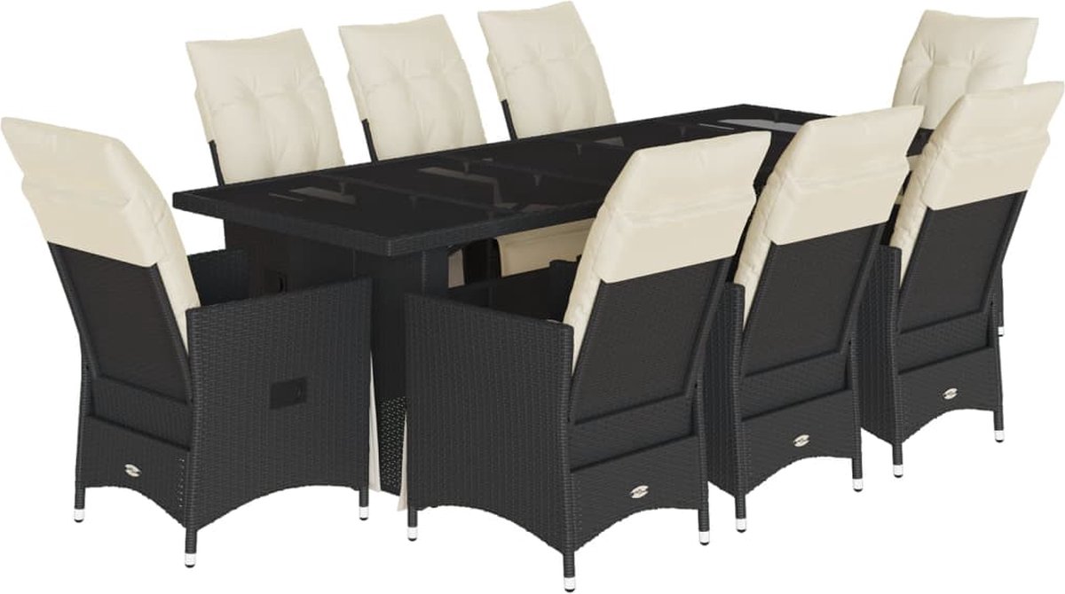 Vidaxl 9-Cz. Garten-Bistro-Möbelset Mit Kissen, Schwarz